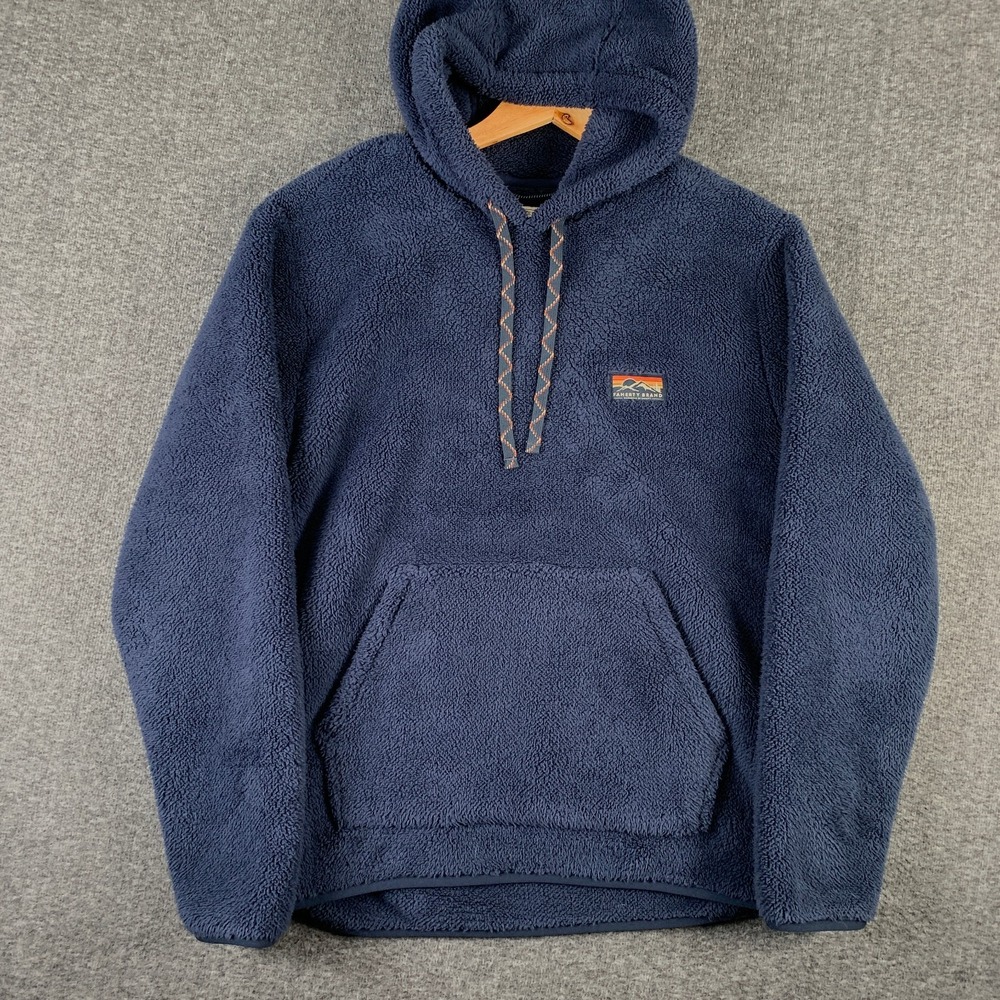Faherty Fleece Sweater Men Medium High Pile Fleece Popover Hoodie Blue Sherpa